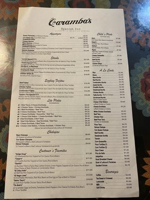 Carambas Spanish Inn menu 1